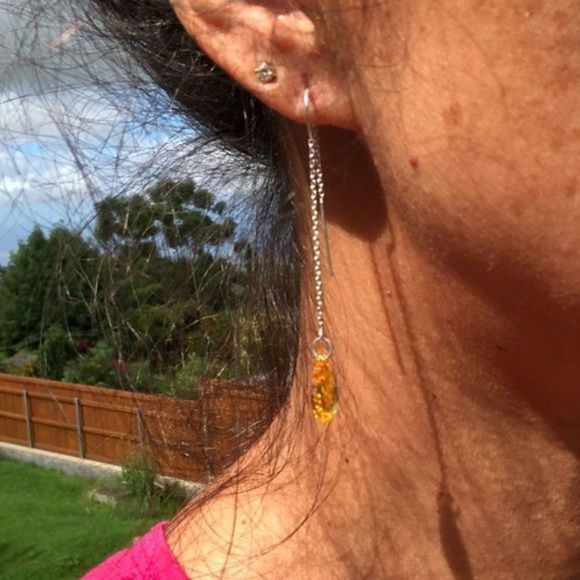 163. Sterling Silver Baroque Shape Swarovski Crystal Threader Earrings - Picture 10 of 11